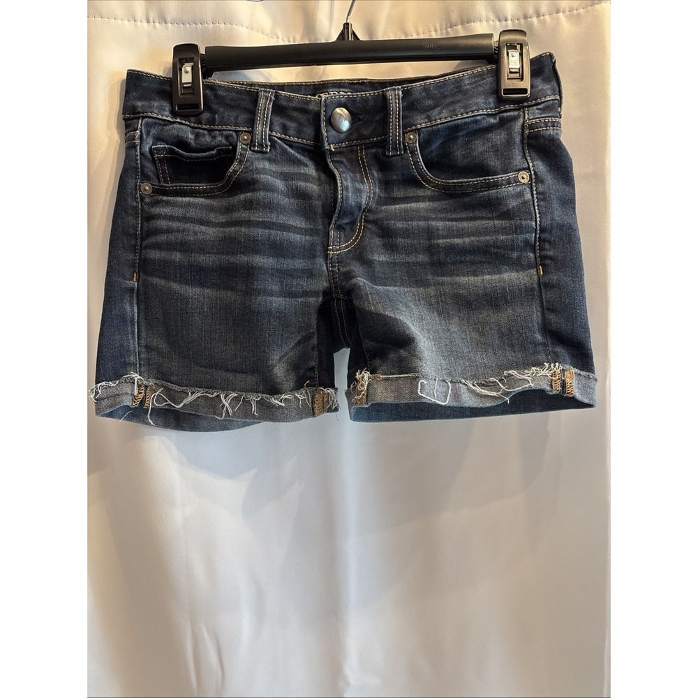American Eagle Super Stretch Denim Shorts Dark Wash Cuffed Women's Mid Size 2